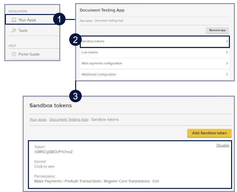 viewing sandbox token secret